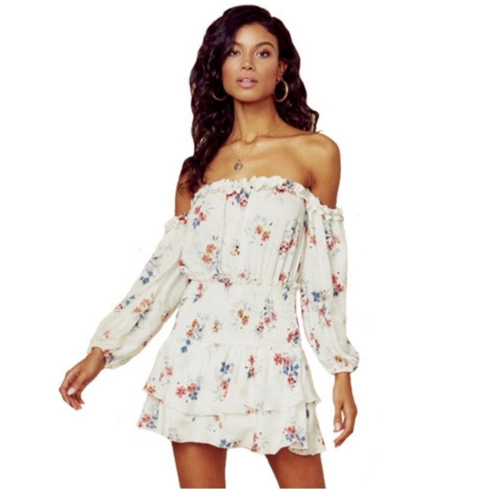 Le Clair De Lune White Red Floral Off Shoulder Dress